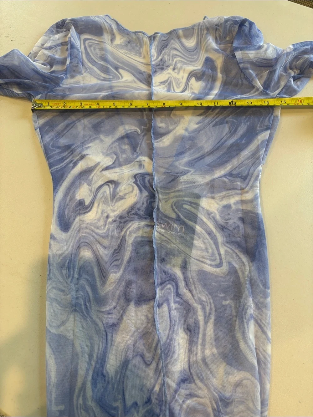 Naked Wardrobe Swim - Back on the Low Cover up dress. sheer blue. Medium. NWT